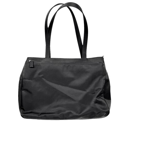 Vintage Guess Shoulder Bag Black Nylon Tote Double Handle Silver Tone Logo Y2K - Picture 6 of 11